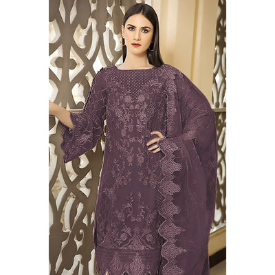 Light Mauve Floral Embroidered Georgette Semi Stitched Pakistani Suit