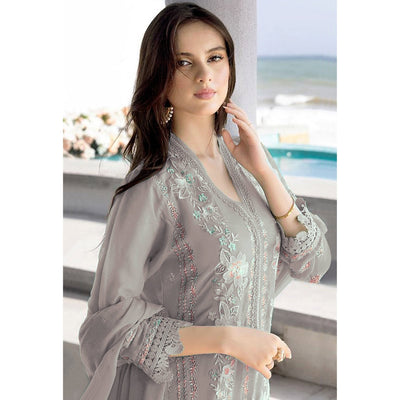 Dark Beige Floral Embroidered Georgette Semi Stitched Pakistani Suit