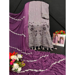 Mauve Floral Embroidered Georgette Semi Stitched Pakistani Suit
