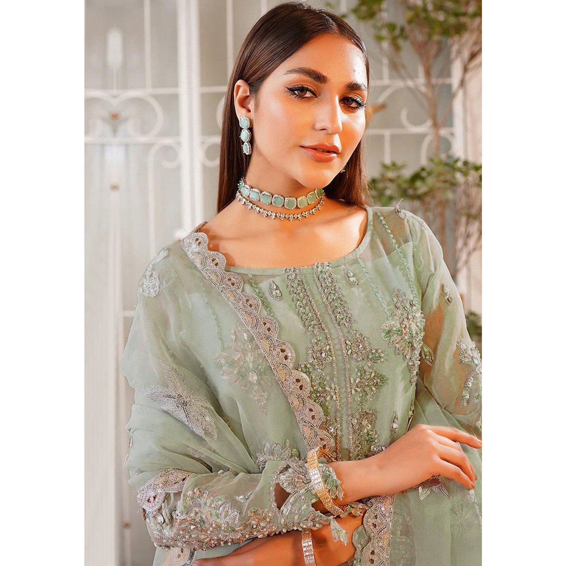 green-floral-sequins-embroidered-organza-semi-stitched-pakistani-suit
