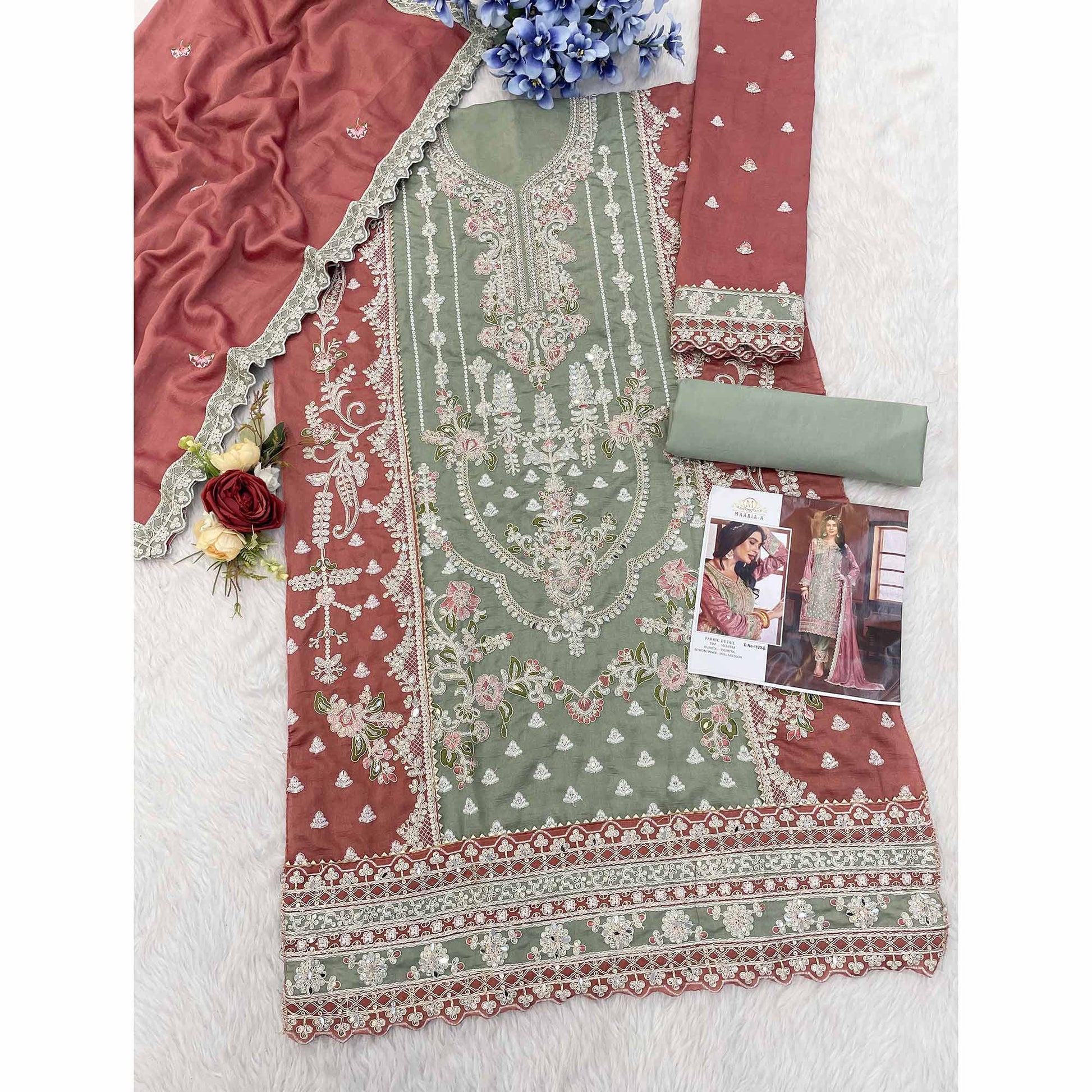 green-copper-rust-floral-sequins-embroidery-vichitra-silk-semi-stitched-pakistani-suit