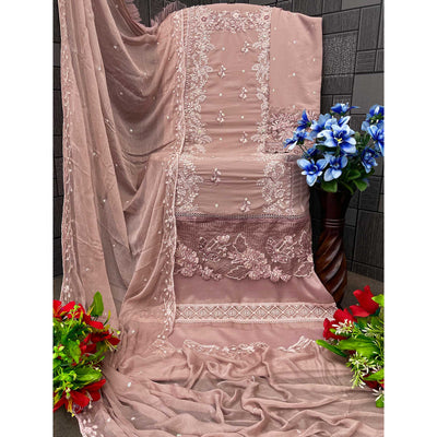 Dusty Peach Floral Embroidery Georgette Semi Stitched Pakistani Suit