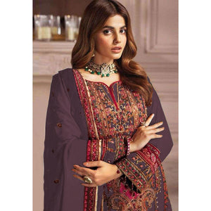 Dark Mauve Embroidered Georgette Pakistani Dress Material