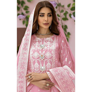 Light Pink Embroidered Organza Pakistani Semi Stitched Dress Material