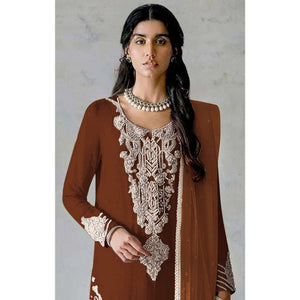 Brown Embroidered Georgette Pakistani Dress Material