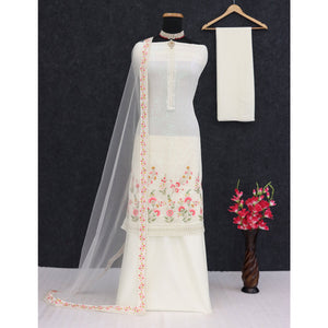 Cream Floral Sequins Embroidery Georgette Semi Stitched Pakistani Suit