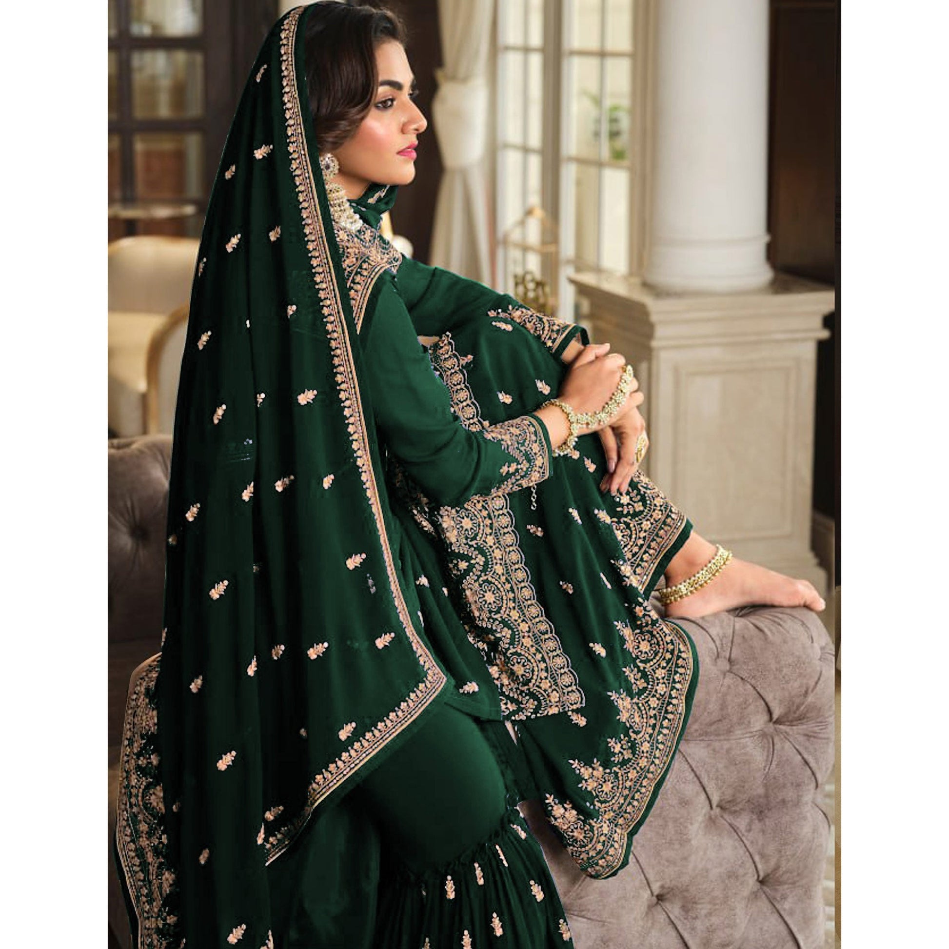 green-floral-sequins-embroidered-georgette-semi-stitched-dress-material