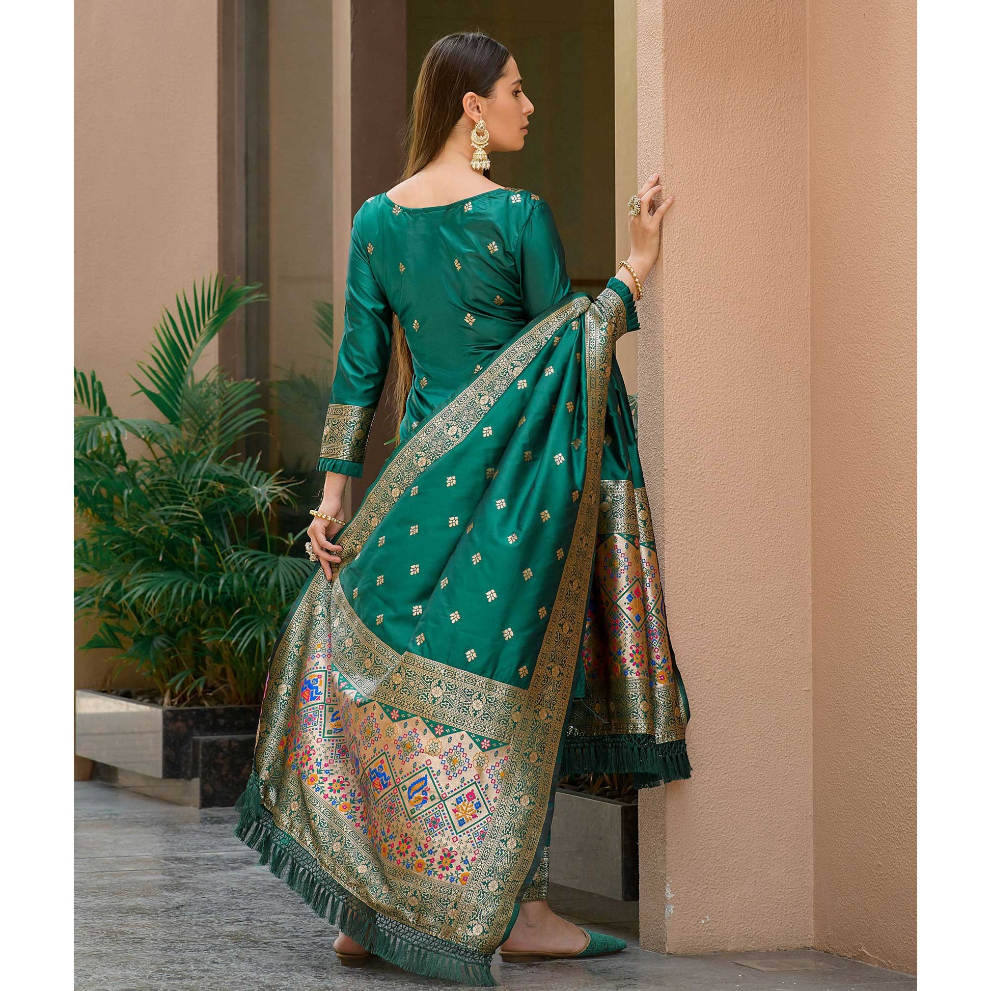 green-floral-woven-banarasi-silk-paithani-dress-material-1