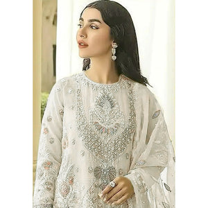 Cream Floral Embroidered Georgette Semi Stitched Pakistani Suit