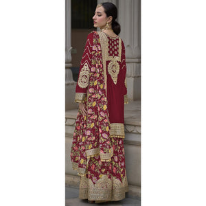 Maroon Floral Sequins Embroidered Chinon Salwar Suit