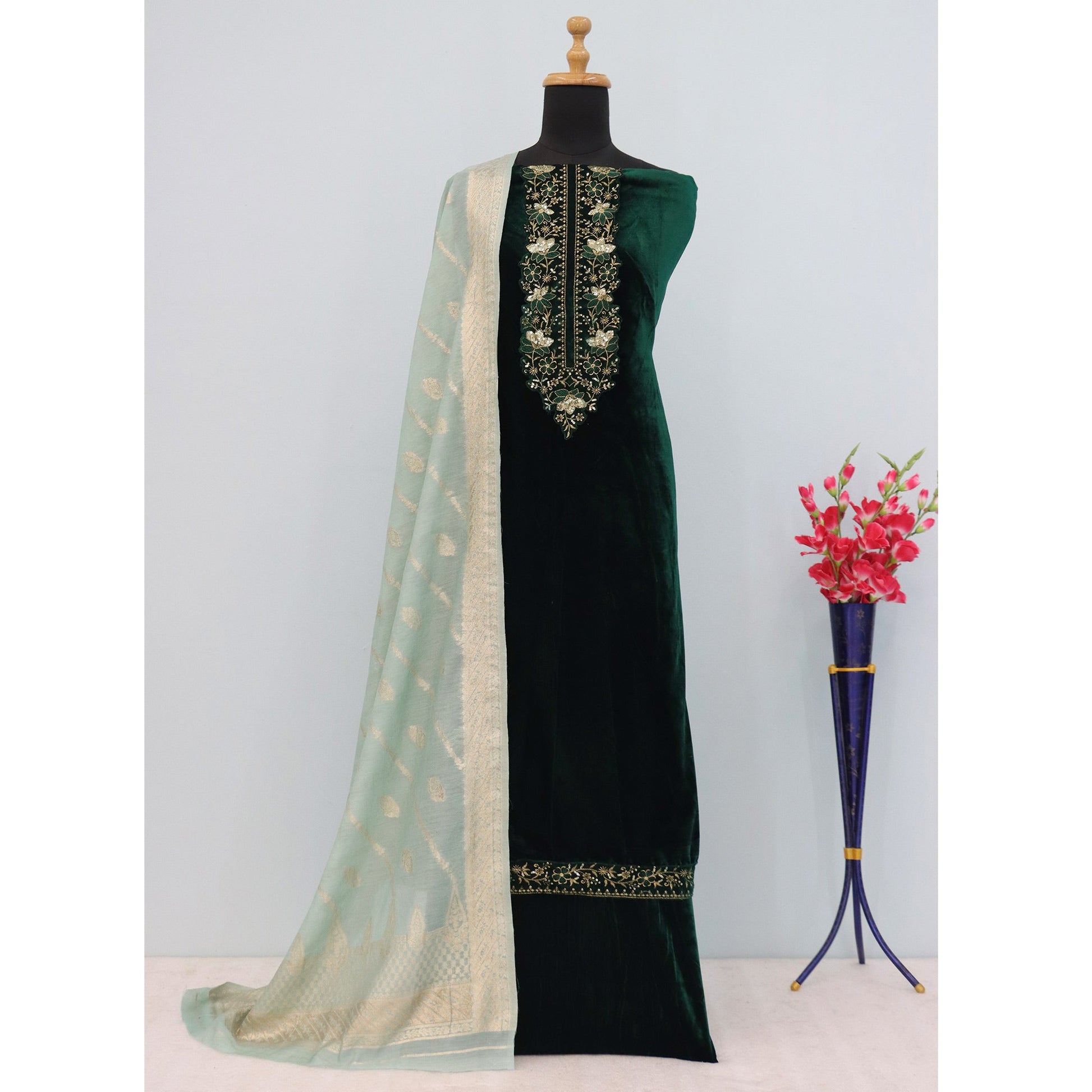 green-embroidered-velvet-semi-stitched-salwar-suit-1