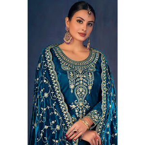 Morpich Floral Sequins Embroidered Velvet Semi Stitched Suit