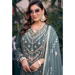 Bluish Grey Embroidered Georgette Semi-Stitched Pakistani Dress Material