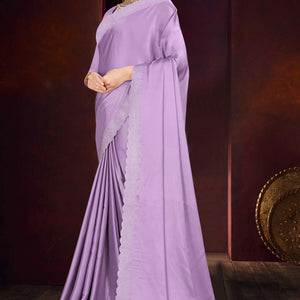 Lavender Solid With Swarovski Work Satin Saree