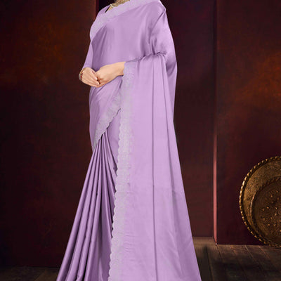 Lavender Solid With Swarovski Work Satin Saree