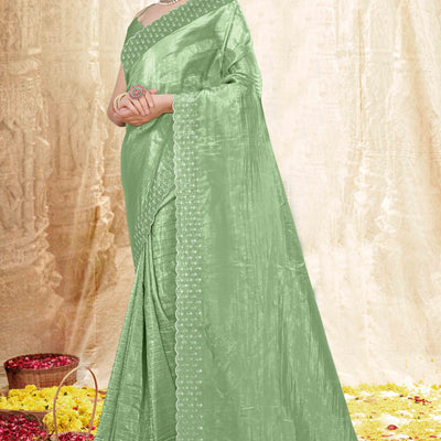 green-zarkan-diamond-work-tissue-gold-crush-saree