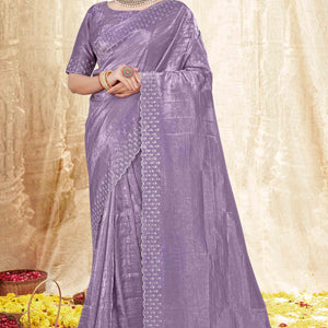 Lavender Zarkan Diamond Work Tissue Gold Crush Saree