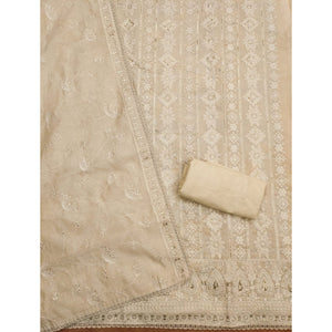 Cream Sequins Embroidered Chanderi Silk Dress Material