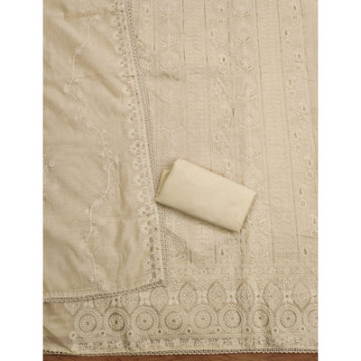 Cream Sequins Embroidered Chanderi Silk Dress Material