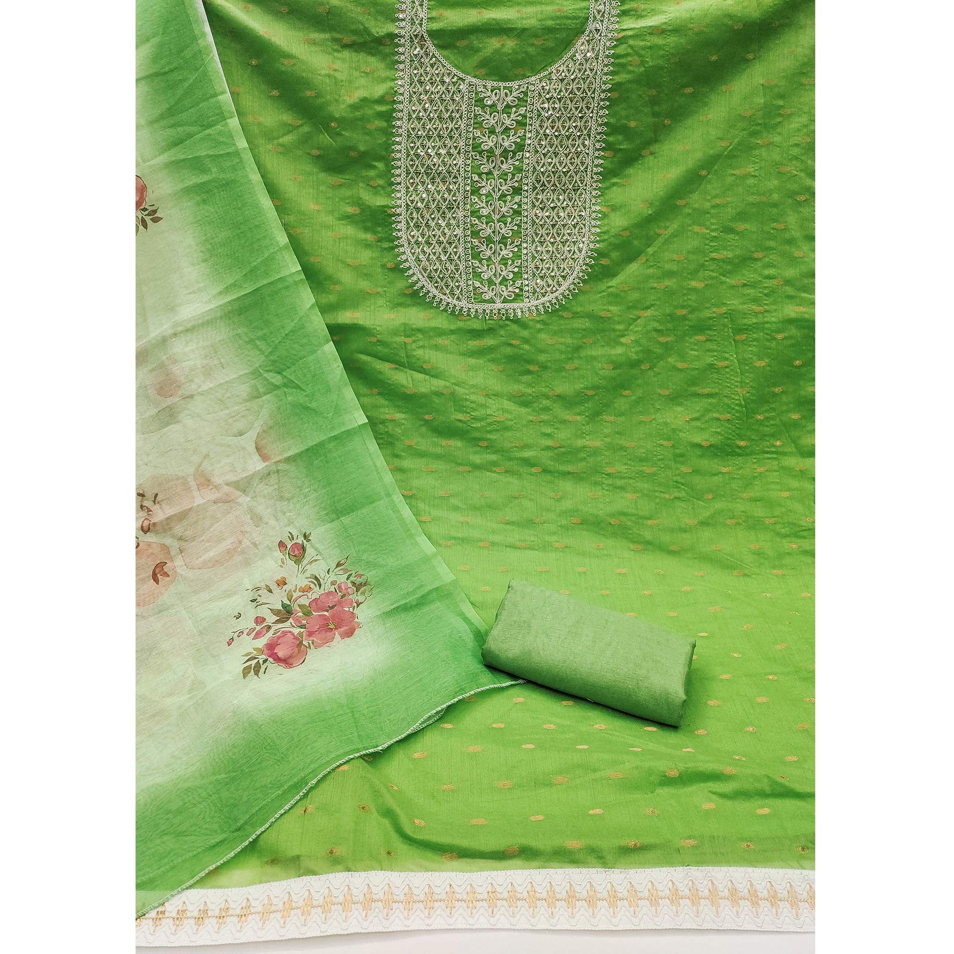 1green-woven-with-sequins-embroidered-chanderi-dress-material-5
