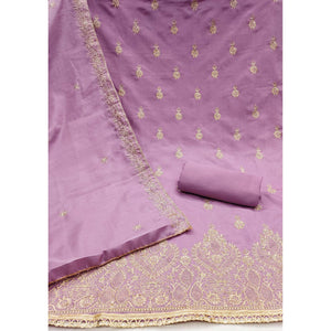 Lavender Floral Embroidered Cotton Blend Dress Material
