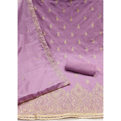 Lavender Floral Embroidered Cotton Blend Dress Material