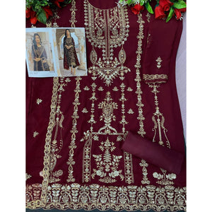Maroon Floral Sequins Embroidered Georgette Semi Stitched  Suit
