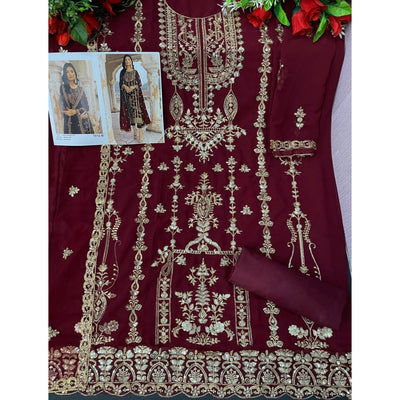 Maroon Floral Sequins Embroidered Georgette Semi Stitched  Suit