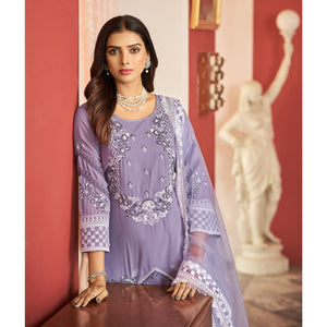 Light Purple Floral Sequins Embroidered Georgette Semi Stitched Pakistani Suit