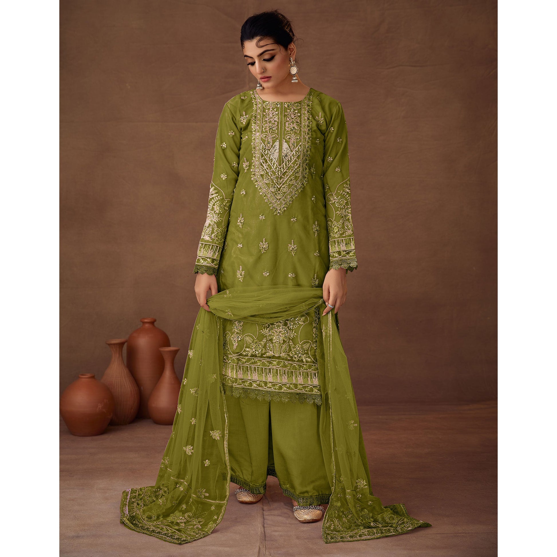 green-floral-embroidered-semi-stitched-pakistani-suit