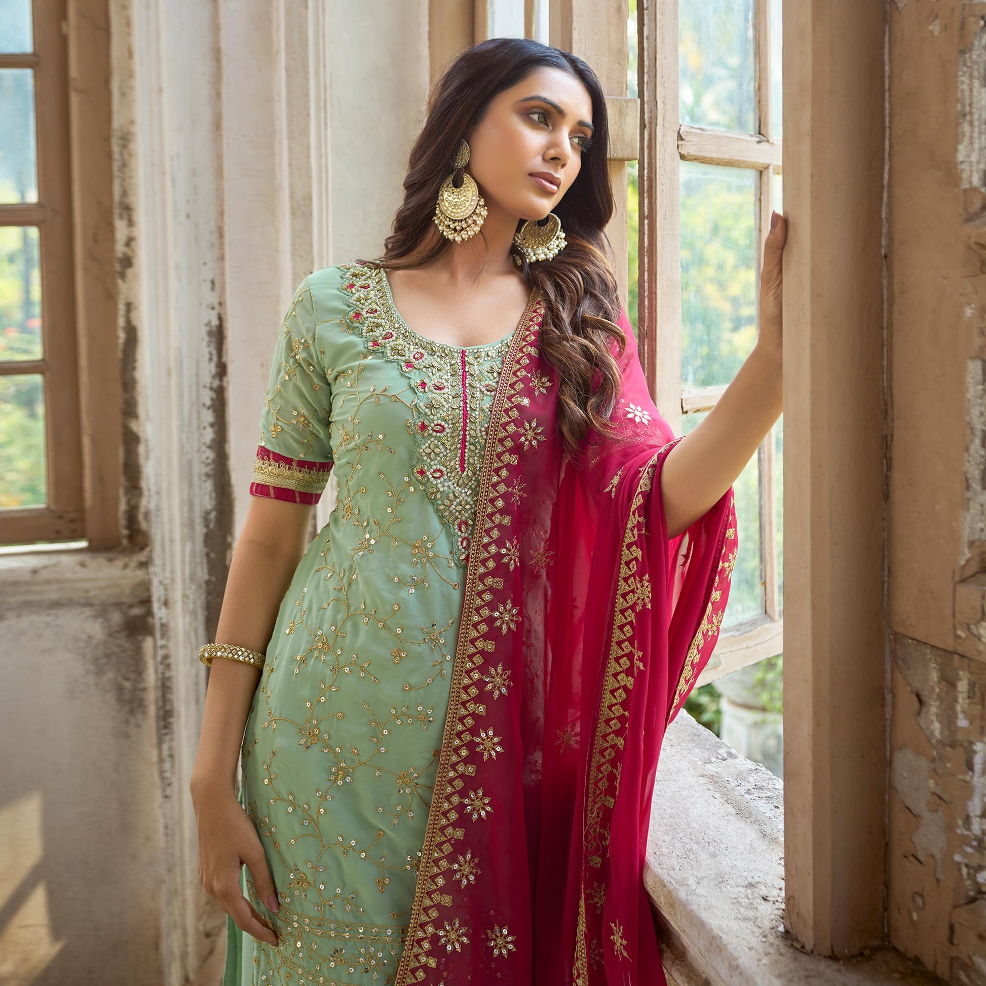 green-floral-embroidered-georgette-semi-stitched-suit-3