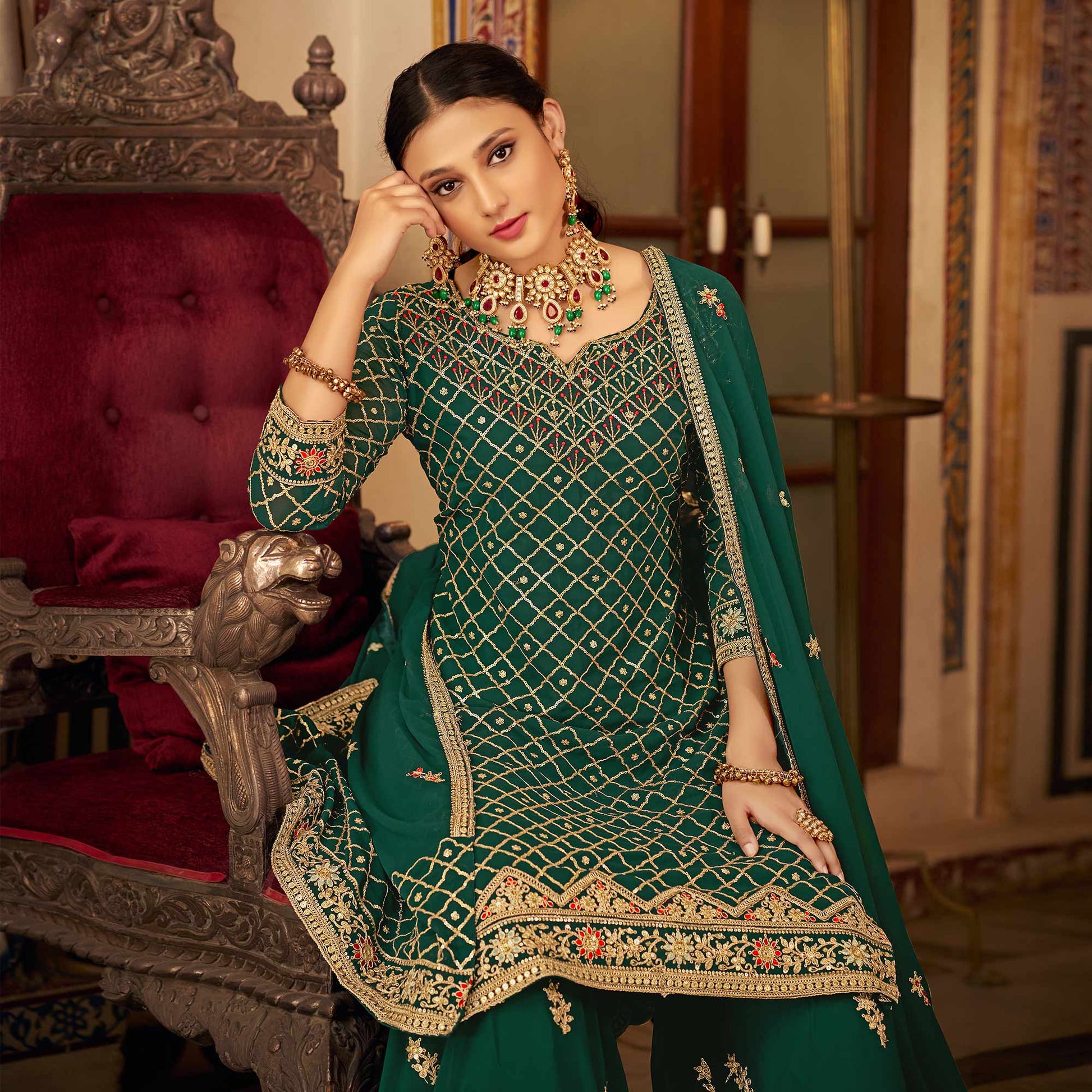 green-sequins-embroidered-chinon-semi-stitched-suit