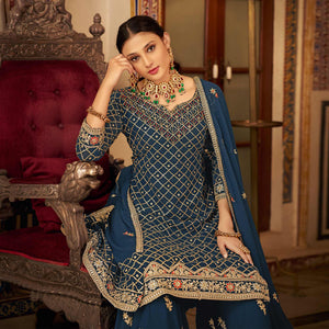 Morpich Sequins Embroidered Chinon Semi Stitched Suit
