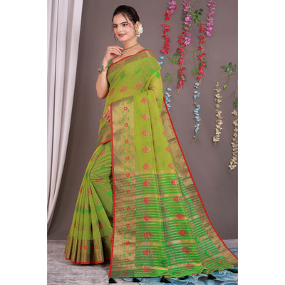 red-floral-woven-cotton-silk-saree-with-tassels-4