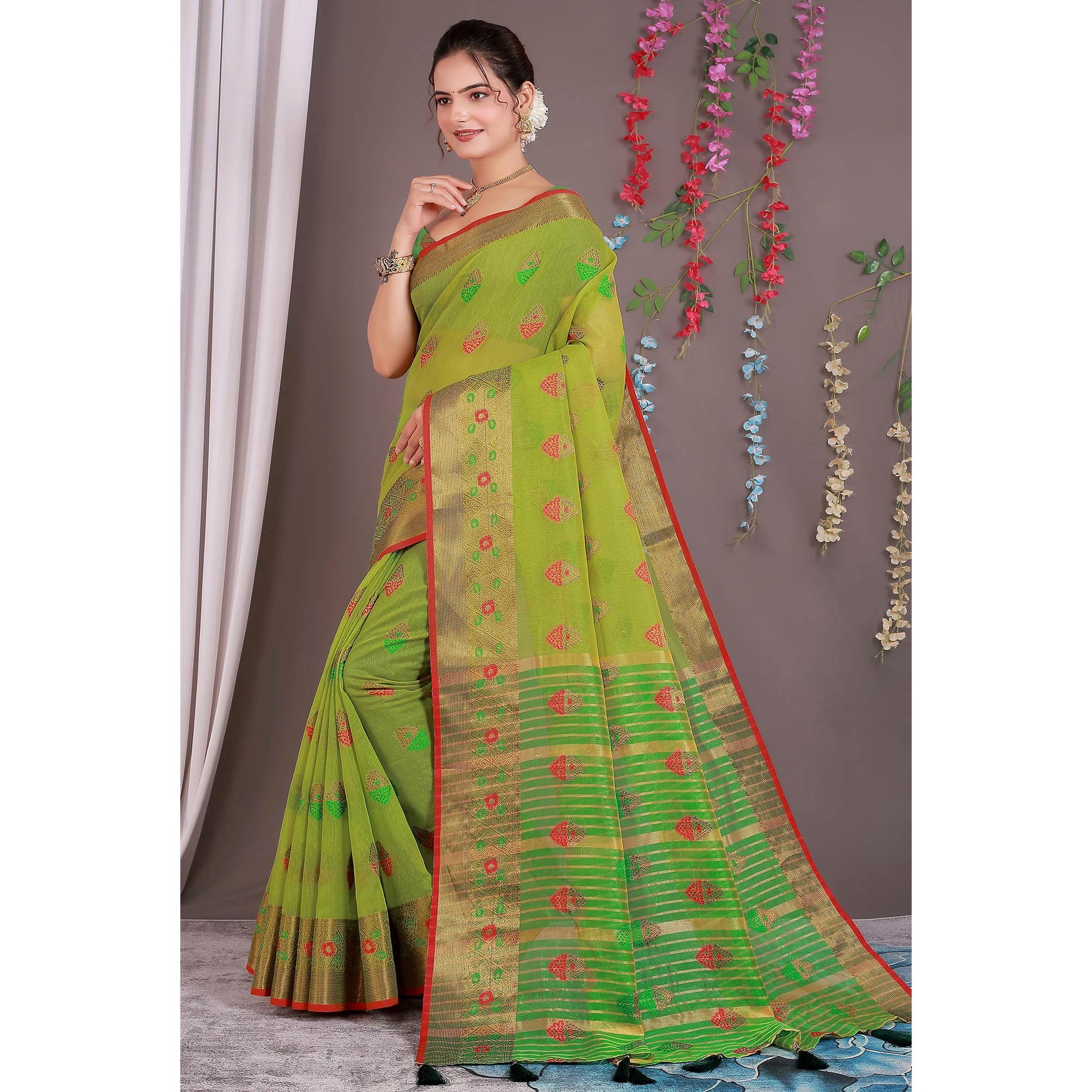 red-floral-woven-cotton-silk-saree-with-tassels-4