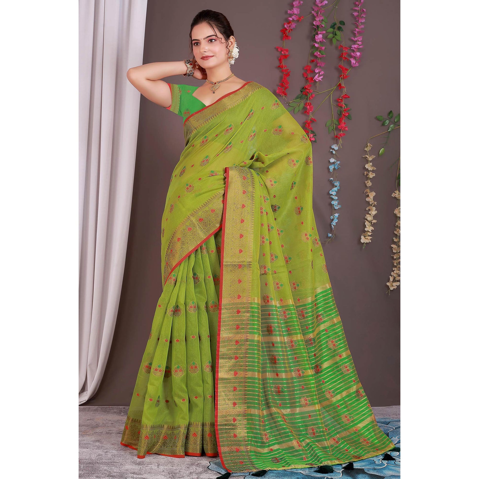 yellow-floral-woven-cotton-silk-saree-with-tassels-10