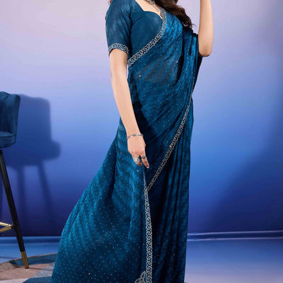 Morpich Diamond Zarkan Handwork Satin Chiffon Saree