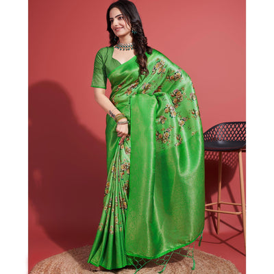 green-floral-digital-printed-with-woven-banarasi-silk-saree