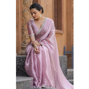 Lavender Stonework Tussar Silk Saree