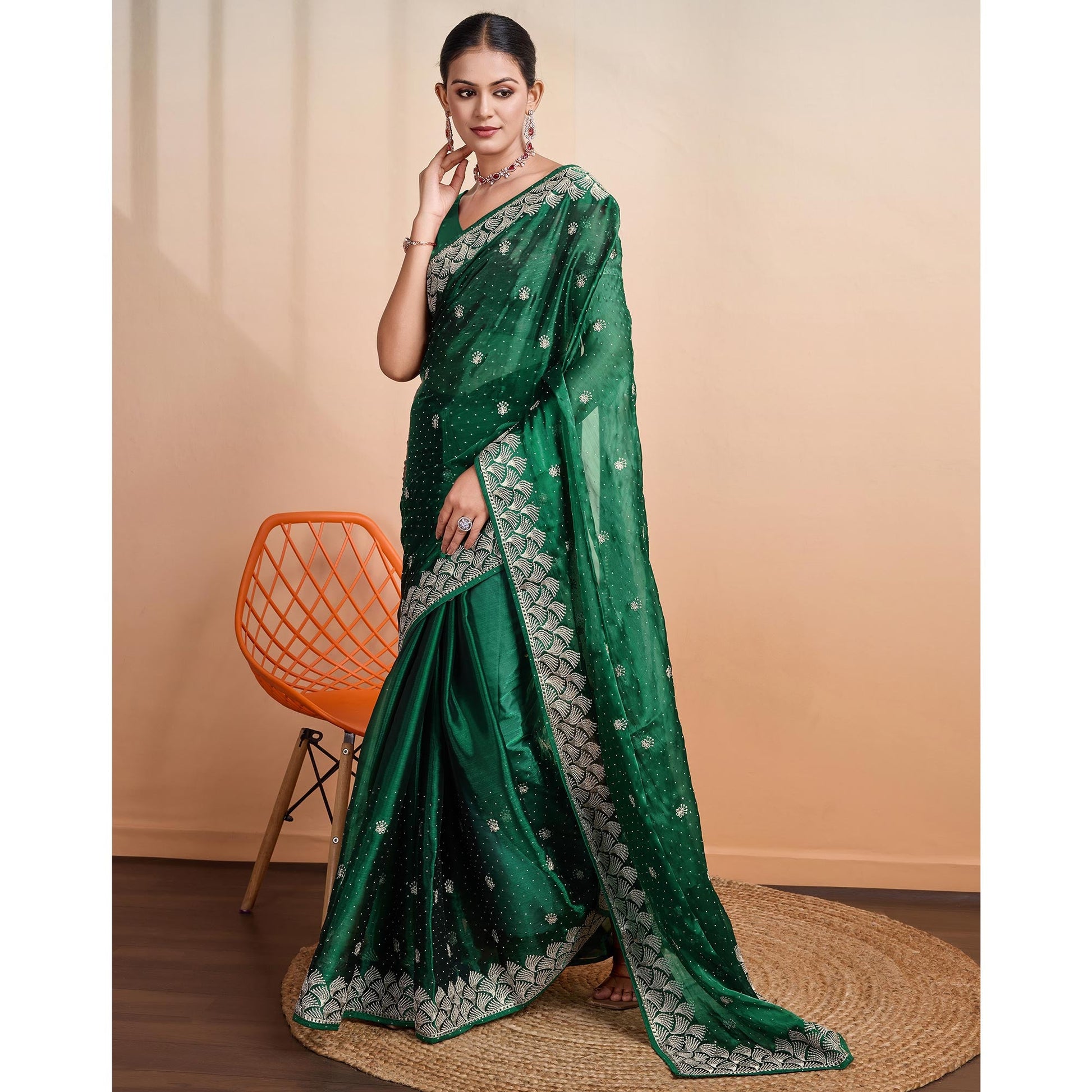green-embroidered-tussar-silk-saree