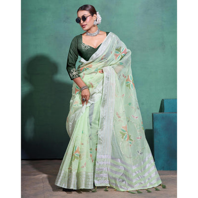 green-gota-patti-embroidered-linen-saree-with-tassels