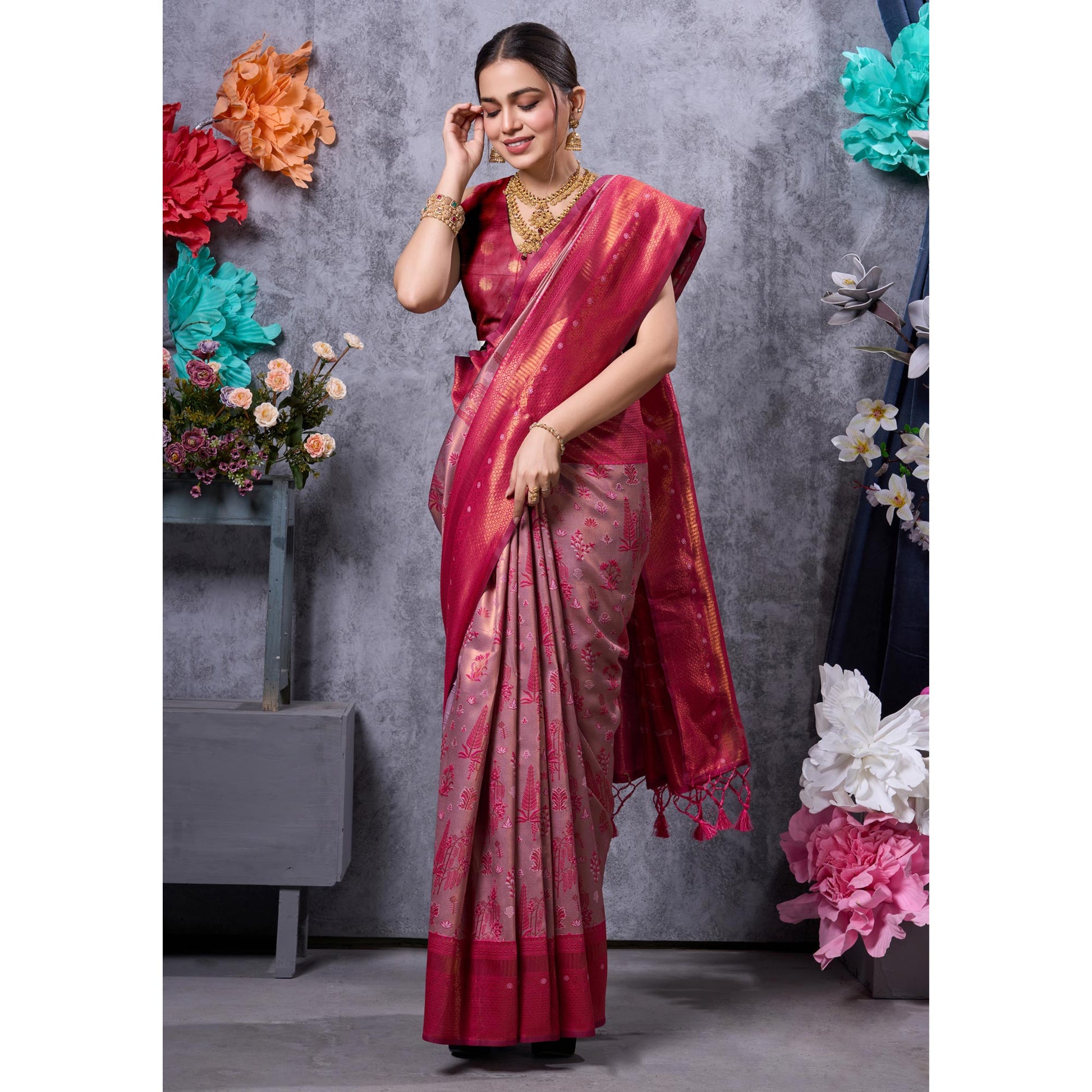 Light Pink Woven Kanjivaram Silk Saree