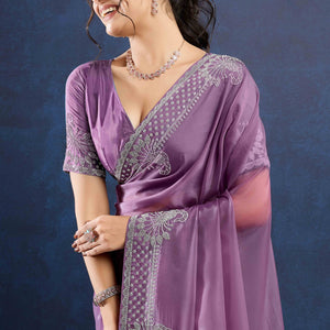 Lavender Zarkan Diamond Work Tissue Silk Saree
