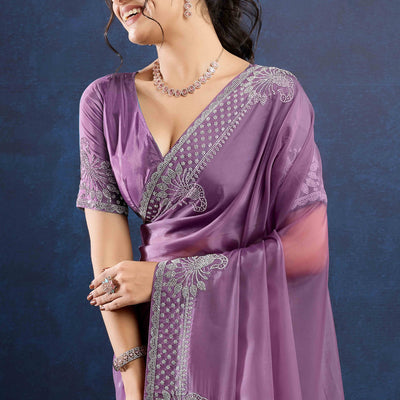 Lavender Zarkan Diamond Work Tissue Silk Saree