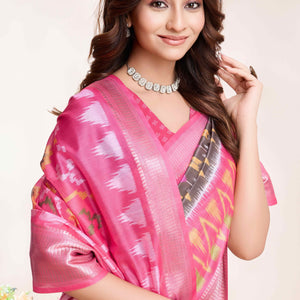 Brown Patola Printed Dola Silk Saree