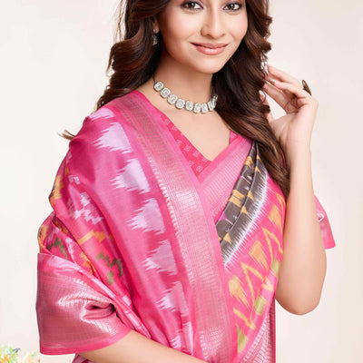 Brown Patola Printed Dola Silk Saree