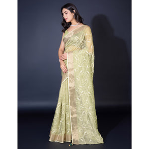 green-sequins-embroidered-cotton-silk-saree