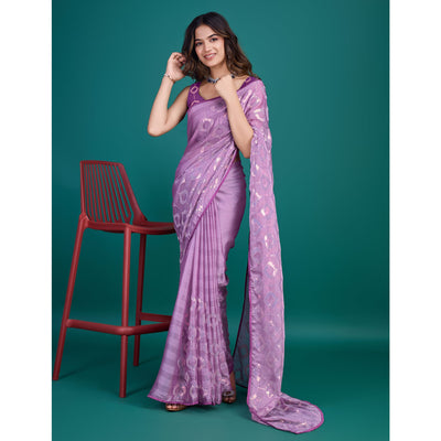 Lavender Sequin Embroidered Georgette Saree