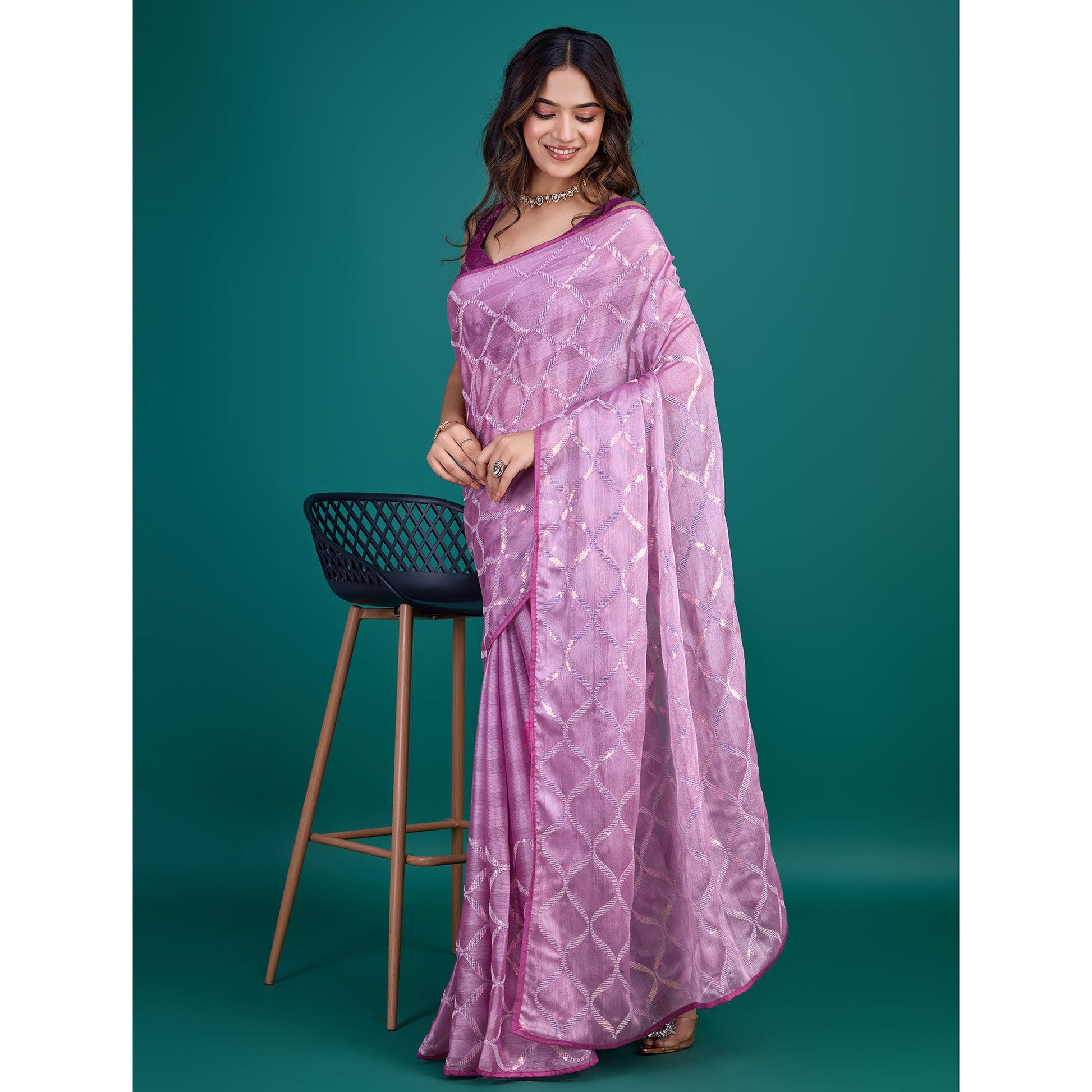 Lavender Sequins Embroidered Georgette Saree