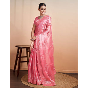 Gajri Pink Sequins Embroidered Organza Saree